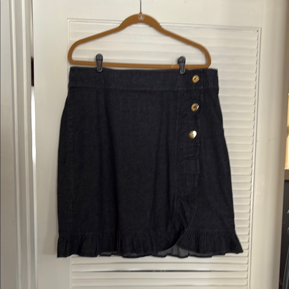 Black Denim Skirt / Gold Buttons